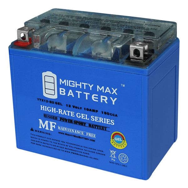 Mighty Max Battery YTX12-BS 12V 10AH GEL Battery Replacement for Yamaha BTY-YTX12-BS-00 YTX12-BSGEL282